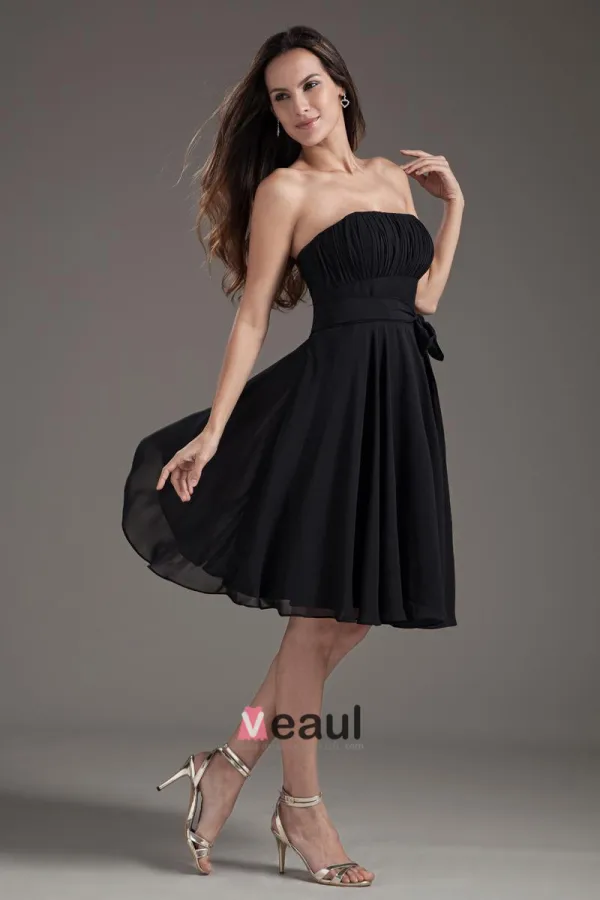 Fashion Strapless Knee Length Chiffon Bridesmaids Dresses