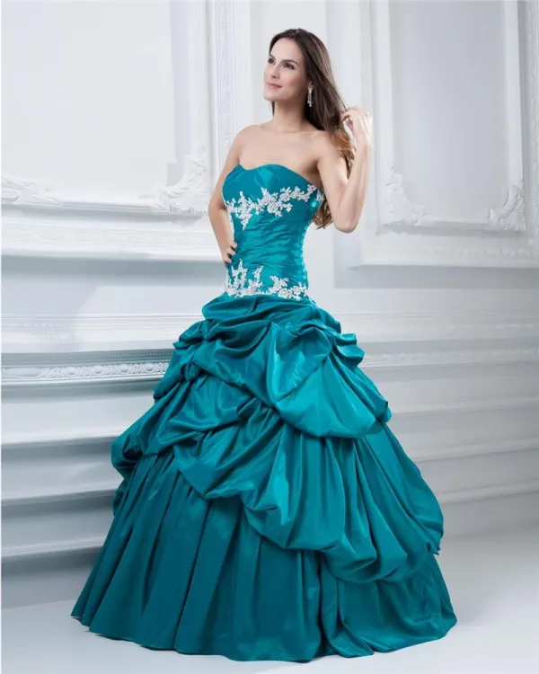 Ball Gown Sweetheart Ruffle Taffeta Beading Floor Length Quinceanera Prom Dress