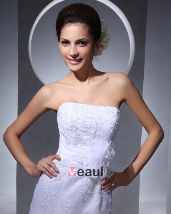 Elegant Tulle Ruffles Strapless Chapel Train Bridal Mermaid Wedding Dress
