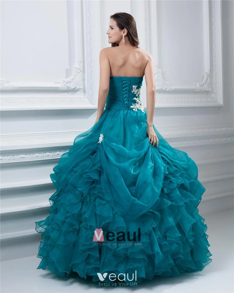 Watters outlet & Watters Teal Florian Strapless Ruffle Tulle Dress Gown #1310 Size 18W