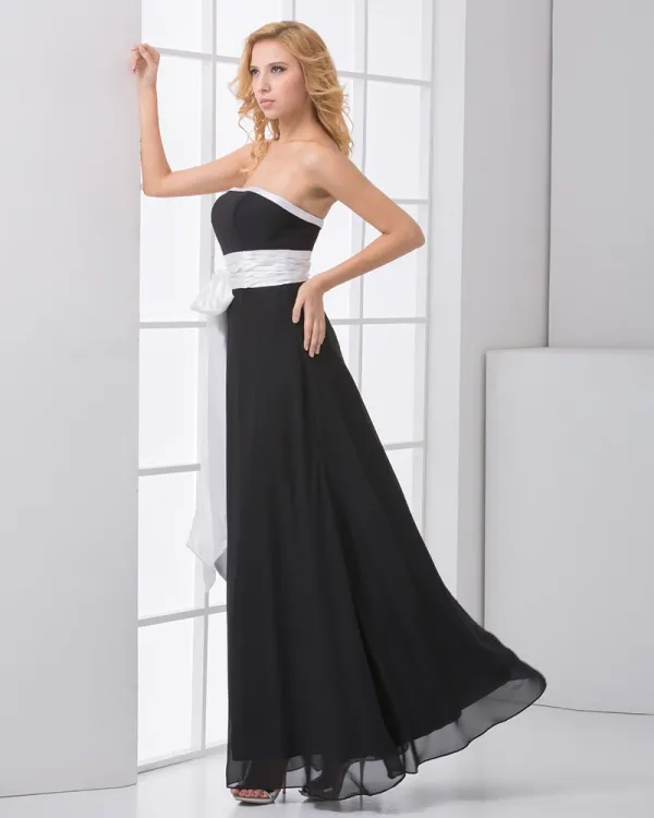 Mote Chiffon Satin Plissert Bowknot Stroppelos Ermelos Ankel Lengde Brudepikekjoler