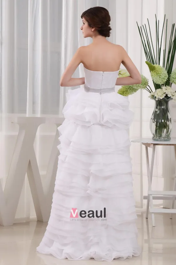 Organza Silk Ruffle Sweetheart Sleeveless Asymmetrical Length Mini Wedding Dress