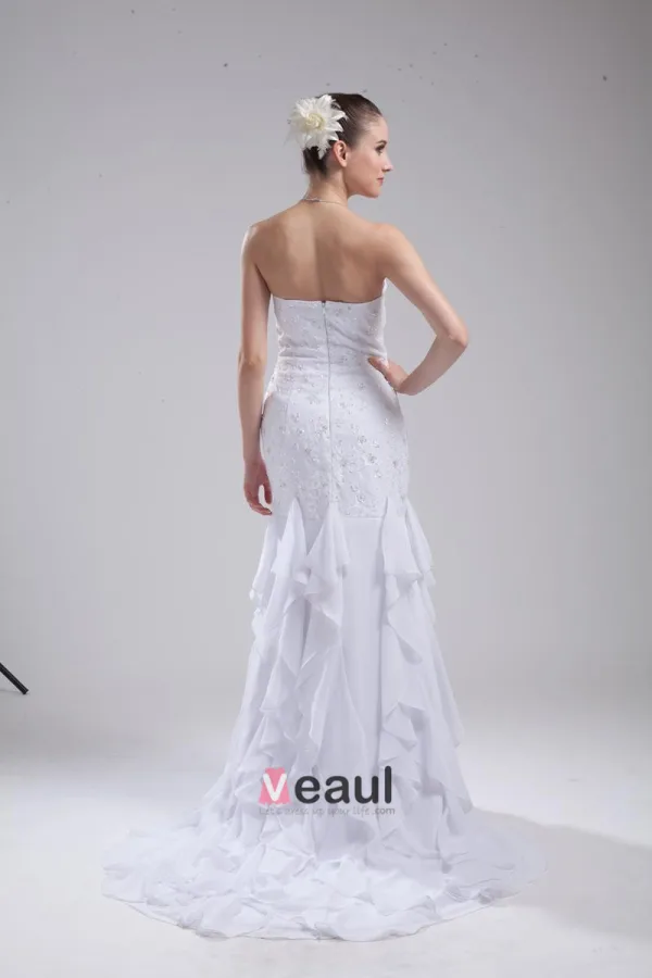 Fashion Chiffon Imitation Silk Ruffle Beading Sweetheart Floor Length Mermaid Wedding Dress