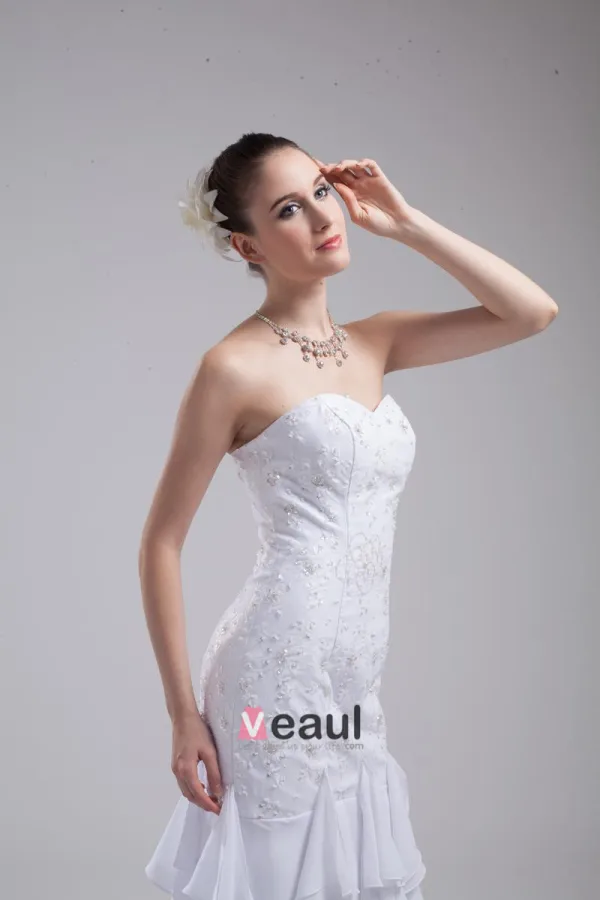 Fashion Chiffon Imitation Silk Ruffle Beading Sweetheart Floor Length Mermaid Wedding Dress