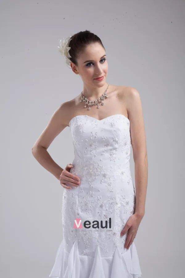 Fashion Chiffon Imitation Silk Ruffle Beading Sweetheart Floor Length Mermaid Wedding Dress
