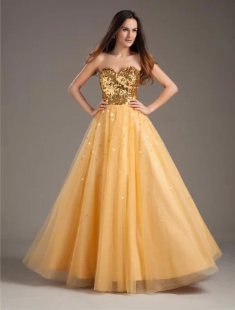 Fashion Yarn Sequins Sweetheart Floor Length Prom Dress
