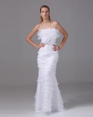 Charmante Stijl Strapless Vloer Lengte Ruches Organza Vrouwen Schede Bruidsjurken Trouwjurken