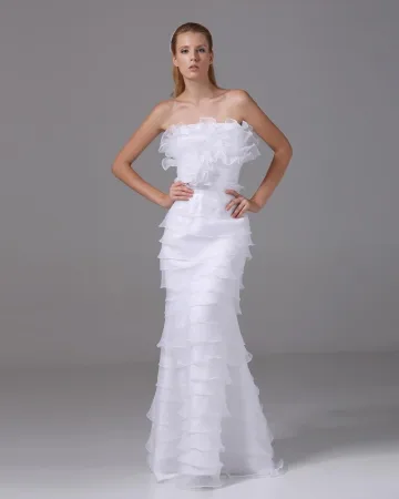 Style De Longueur De Plancher Bretelles De Charme Volants D Organza Femmes Robe De Mariée Fourreau