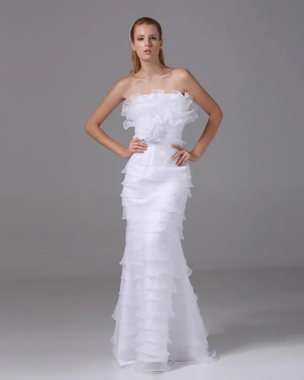 Charming Style Strapless Floor Length Ruffles Organza Women Sheath Wedding Dress