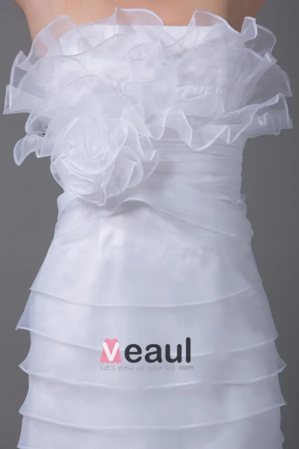 Charming Style Strapless Floor Length Ruffles Organza Women Sheath Wedding Dress