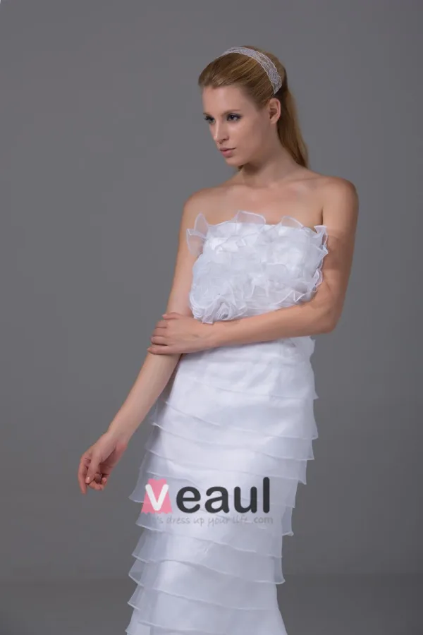Charming Style Strapless Floor Length Ruffles Organza Women Sheath Wedding Dress