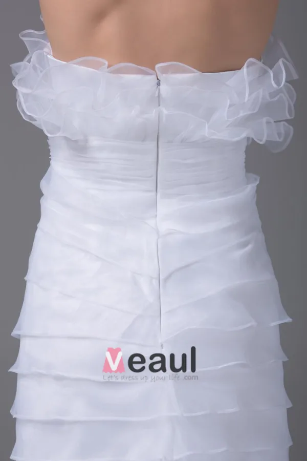 Charming Style Strapless Floor Length Ruffles Organza Women Sheath Wedding Dress