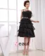 Satin Yarn Ruffle Beading Spaghetti Straps Knee Length Tiered Cocktail Dress