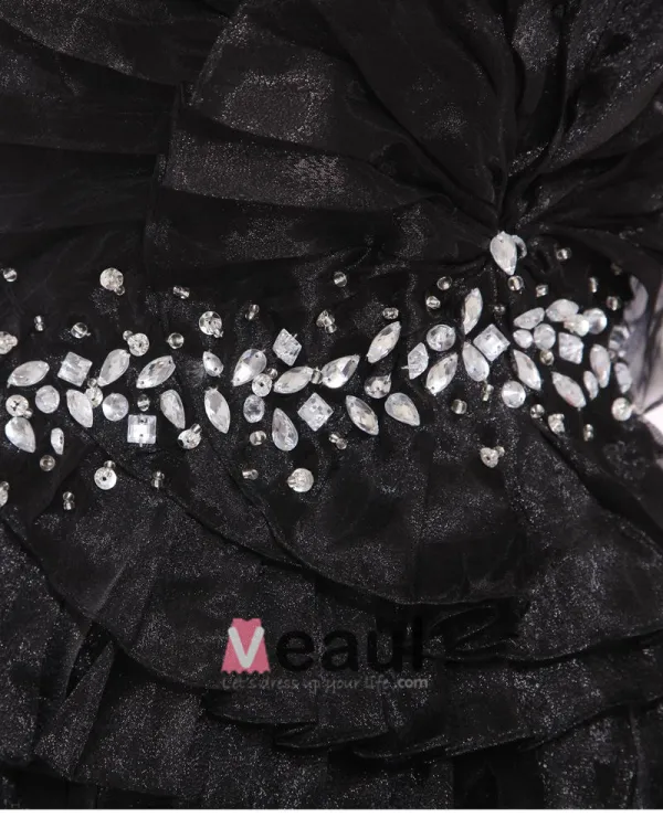 Satin Yarn Ruffle Beading Spaghetti Straps Knee Length Tiered Cocktail Dress