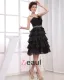 Satin Yarn Ruffle Beading Spaghetti Straps Knee Length Tiered Cocktail Dress