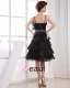 Satin Yarn Ruffle Beading Spaghetti Straps Knee Length Tiered Cocktail Dress