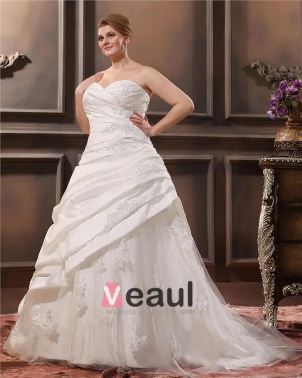 Elegant Taft Liebsten Kapelle Zug A-linie Brautkleid Hochzeitskleider Große Größen
