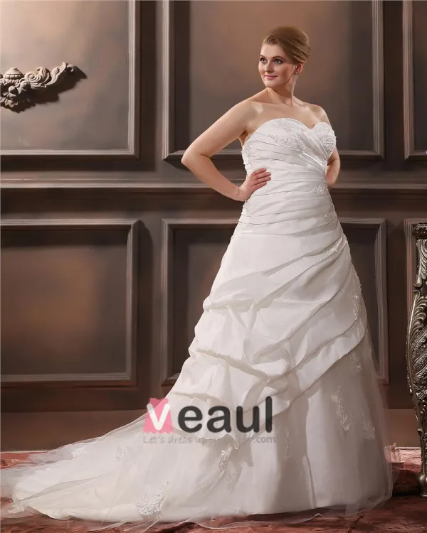Elegant Taft Liebsten Kapelle Zug A-linie Brautkleid Hochzeitskleider Große Größen