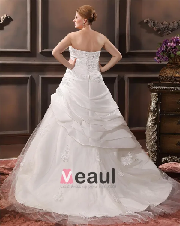 Elegant Taft Liebsten Kapelle Zug A-linie Brautkleid Hochzeitskleider Große Größen