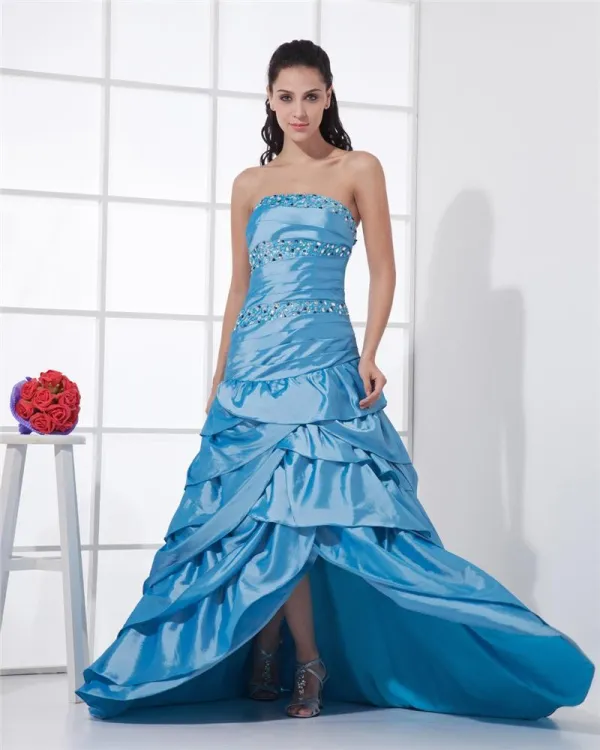 Pleated Strapless Sky Blue Prom Dress with Belt