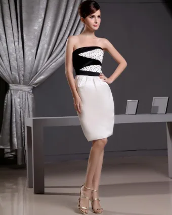 Stylish Strapless Beading Sleeveless Zipper Knee Length Cocktail Dress