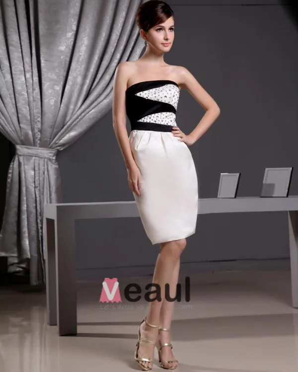 Stylish Strapless Beading Sleeveless Zipper Knee Length Cocktail Dress