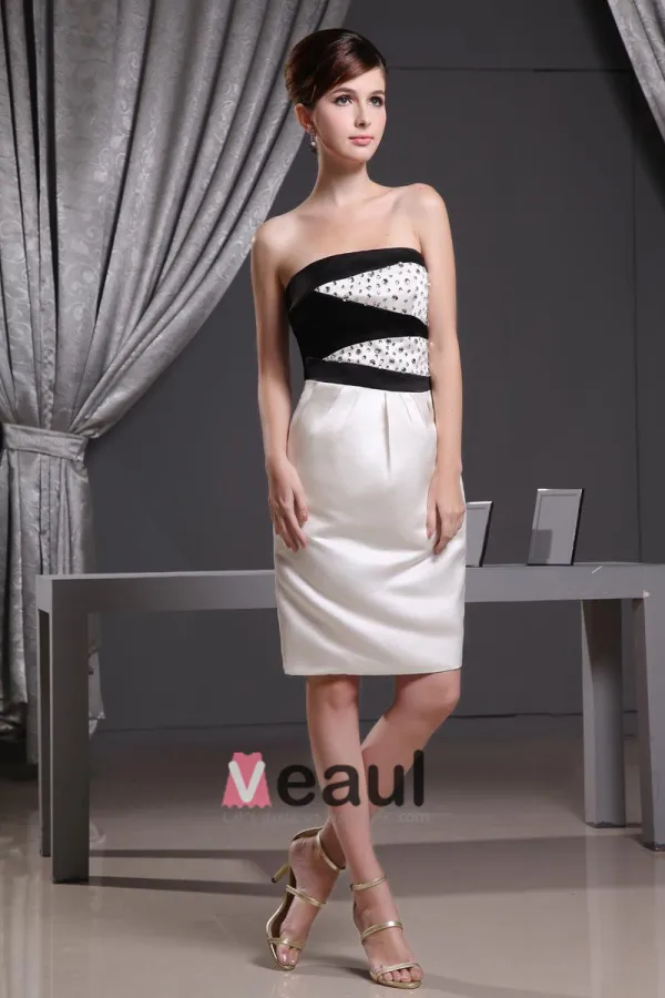 Stylish Strapless Beading Sleeveless Zipper Knee Length Cocktail Dress