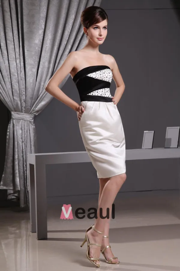 Stylish Strapless Beading Sleeveless Zipper Knee Length Cocktail Dress