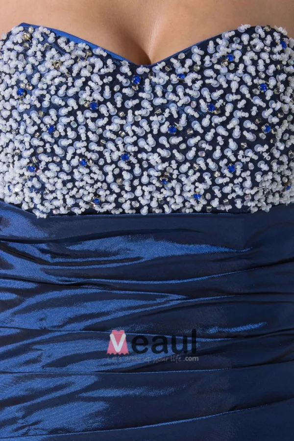 Stilig Taffeta Silke Kjaereste Beading Ermelos Rygglose Mini Krusning Cocktail Kjoler Festkjoler