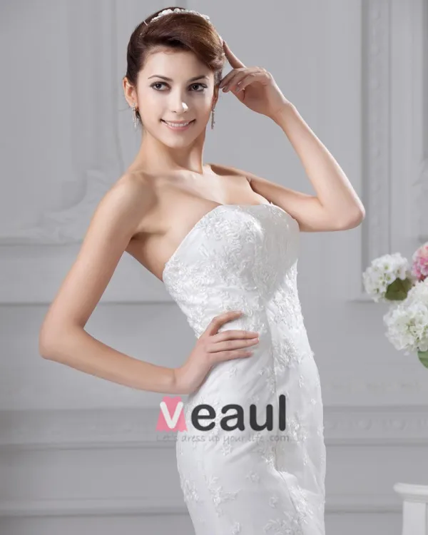 Lace Strapless Beading Applique Court Mermaid Bridal Gown Wedding Dresses