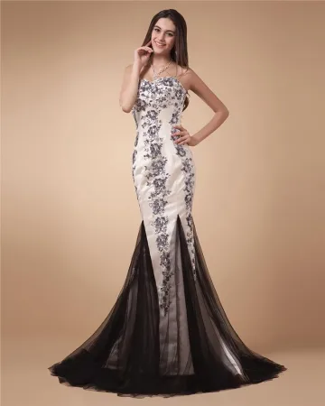 Licol Cou Aimee Perles Manches Tirette De Longueur De Plancher En Satin Des Robes De Soirée De La Femme