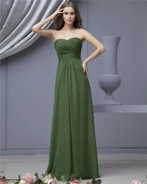 Fashion Empire Strapless Brush Train Satin Chiffon Bridesmaid Wedding Dress