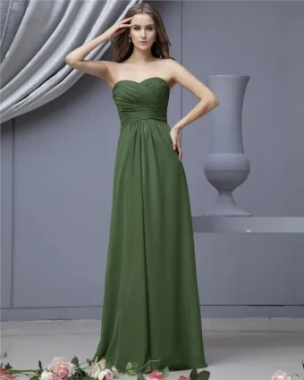 Fashion Empire Strapless Brush Train Satin Chiffon Bridesmaid Wedding Dress