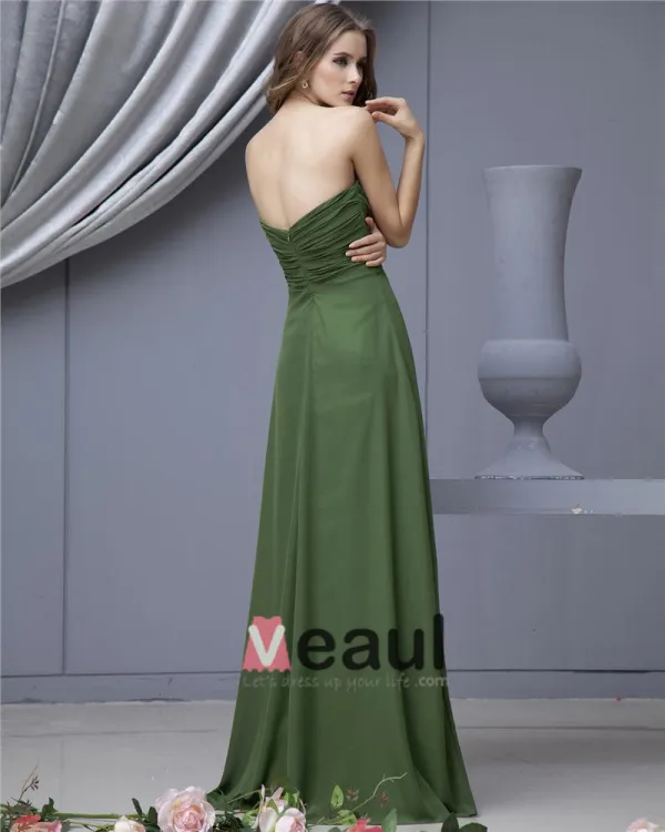 Fashion Empire Strapless Brush Train Satin Chiffon Bridesmaid Wedding Dress