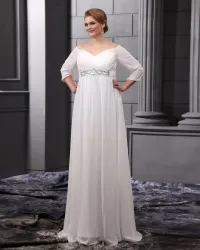Bolas De Gasa Con Cuello En V Piso De Longitud Tallas Grandes Vestidos De Novia Vestido De Boda