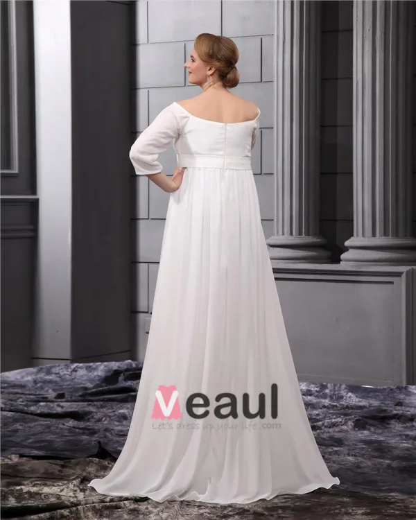 Chiffon Beads V Neck Floor Length Plus Size Bridal Gown Wedding Dress