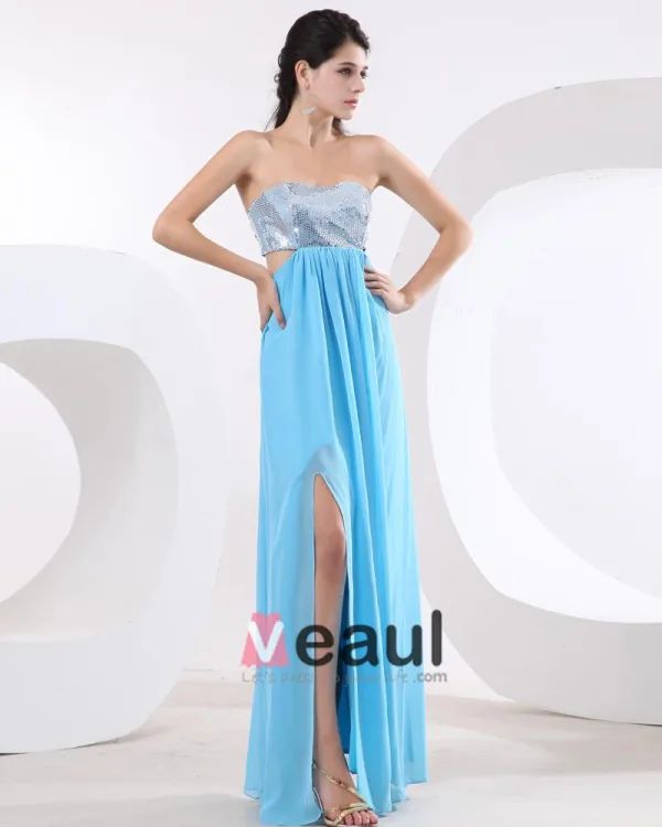Chiffon Paljetter Plissert Kjaereste Gulv Lengde Ballkjoler