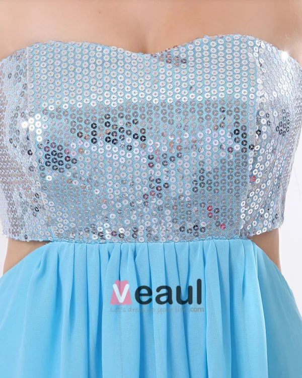 Chiffon Paljetter Plissert Kjaereste Gulv Lengde Ballkjoler