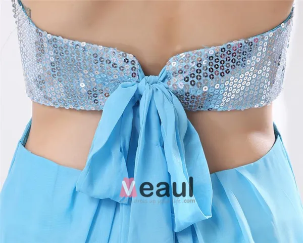Chiffon Paljetter Plissert Kjaereste Gulv Lengde Ballkjoler
