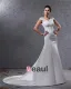 Elegant Satin Applique Beaded V Neck Floor Length Court Train Sheath Wedding Dress