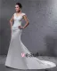 Elegant Satin Applique Beaded V Neck Floor Length Court Train Sheath Wedding Dress