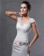 Elegant Satin Applique Beaded V Neck Floor Length Court Train Sheath Wedding Dress