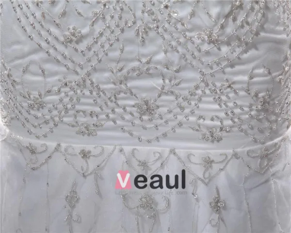 Beautiful V-Neck Cathedral Train Organza Beading Sheath Wedding Dress