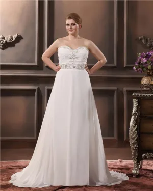 Elegant A Line Sweetheart Sleeveless Floor Length Chiffon Plus Size Wedding Dresses