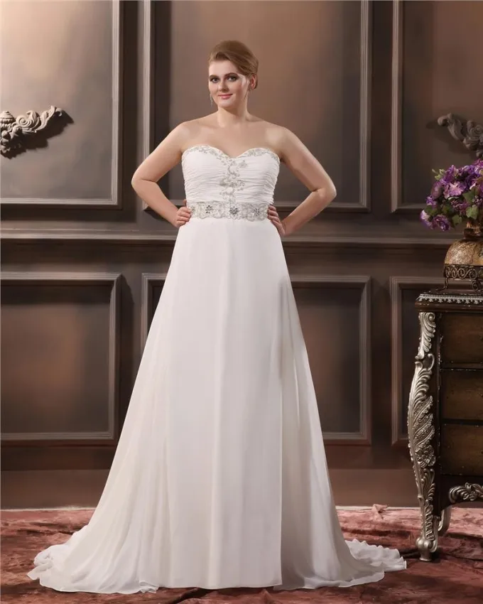 Elegant A Linje Kjaereste Ermelos Fotsid Chiffon Plus Size Brudekjoler Bryllupskjoler