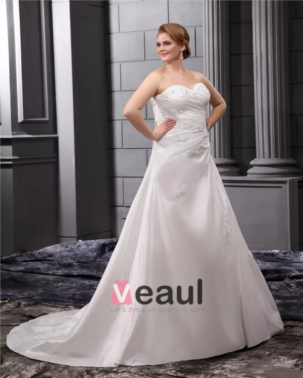 Taffeta Lace Flower Bead Sweetheart Applique Beading Princess Floor Length Wedding Dresses
