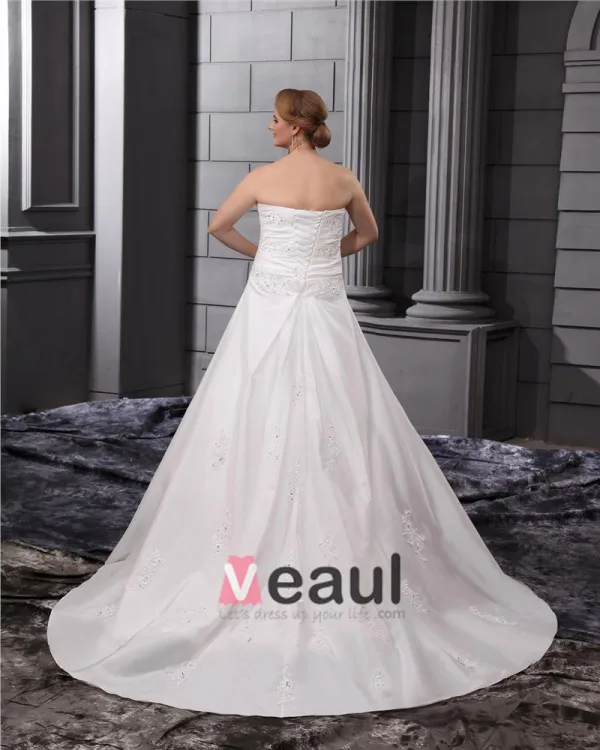 Taffeta Lace Flower Bead Sweetheart Applique Beading Princess Floor Length Wedding Dresses