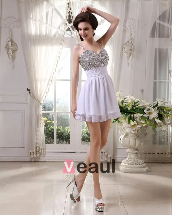 Sleeveless Chiffon Beading Spaghetti Straps Short Cocktail Dress