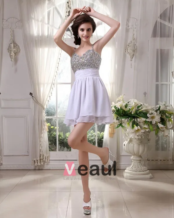 Sleeveless Chiffon Beading Spaghetti Straps Short Cocktail Dress