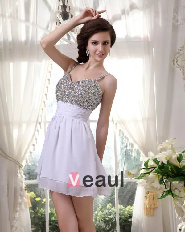 Sleeveless Chiffon Beading Spaghetti Straps Short Cocktail Dress